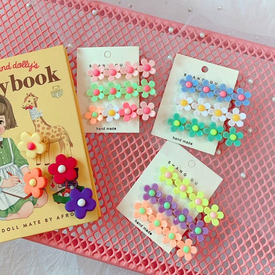 可愛馬卡龍小花朵一字夾 小清新花朵瀏海髮夾 多色造型髮夾 夾子