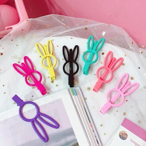 糖果色鏤空造型鴨嘴夾 創意兔耳愛心皇冠螢光色瀏海夾 髮夾