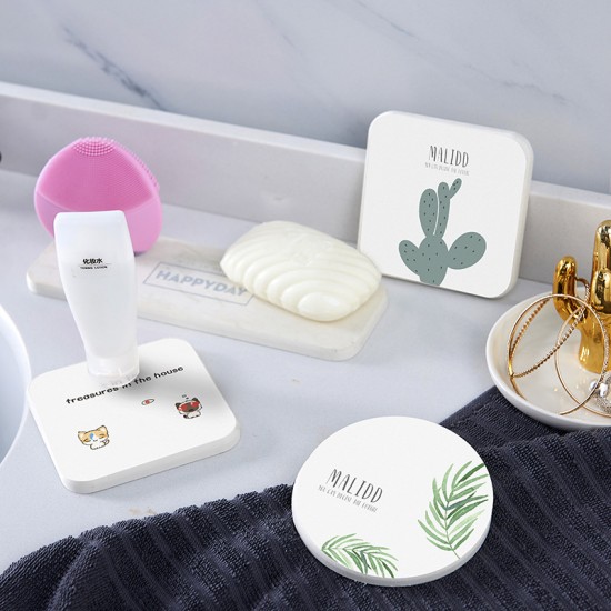 矽藻土超吸水防滑杯墊 浴室必備 印刷杯墊 洗漱用品防滑墊 珪藻土