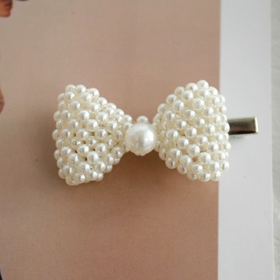造型珍珠髮夾 珍珠蝴蝶結造型瀏海夾 一字夾 珍珠蝴蝶結髮夾 夾子