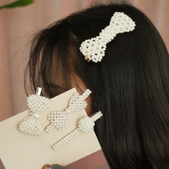 造型珍珠髮夾 珍珠蝴蝶結造型瀏海夾 一字夾 珍珠蝴蝶結髮夾 夾子
