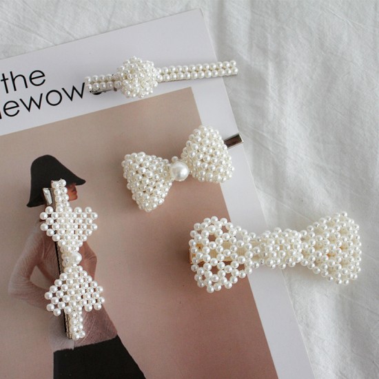 造型珍珠髮夾 珍珠蝴蝶結造型瀏海夾 一字夾 珍珠蝴蝶結髮夾 夾子