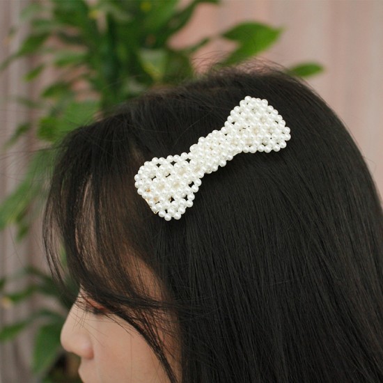 造型珍珠髮夾 珍珠蝴蝶結造型瀏海夾 一字夾 珍珠蝴蝶結髮夾 夾子