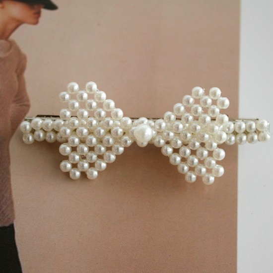 造型珍珠髮夾 珍珠蝴蝶結造型瀏海夾 一字夾 珍珠蝴蝶結髮夾 夾子