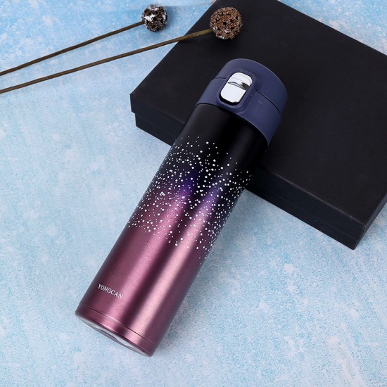 簡約星空彈跳杯蓋保溫杯 500ML創意漸層色304不鏽鋼保溫杯 環保保溫杯