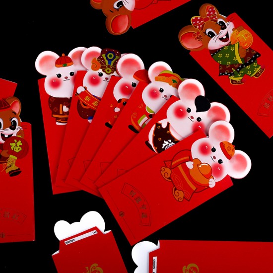 可愛老鼠拜年紅包袋 創意鼠年紅包袋 封口設計老鼠造型紅包袋 6個裝