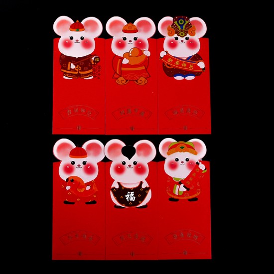 可愛老鼠拜年紅包袋 創意鼠年紅包袋 封口設計老鼠造型紅包袋 6個裝