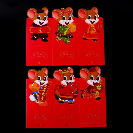 可愛老鼠拜年紅包袋 創意鼠年紅包袋 封口設計老鼠造型紅包袋 6個裝