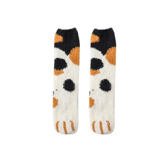 珊瑚絨貓爪中筒襪 可愛保暖冬季襪子 貓奴必備加厚中筒襪