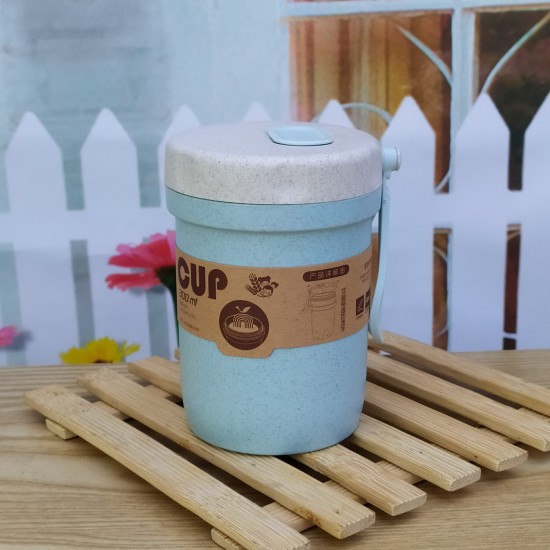 環保雙層隨手杯 簡約小麥湯杯 創意早餐防燙塑膠隨手杯 密封湯碗