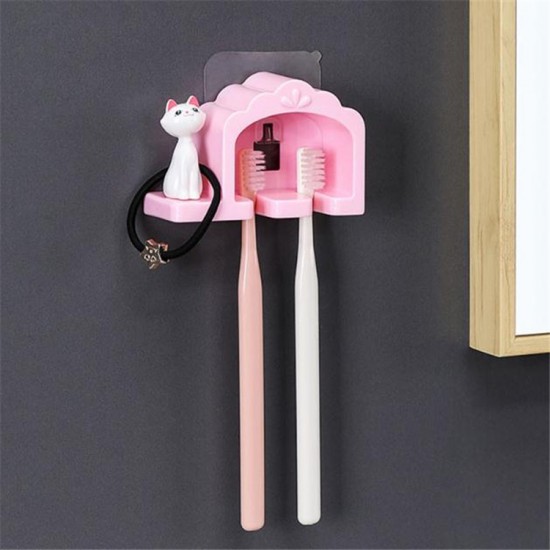 可愛造型牙刷架 浴室必備牙刷收納掛勾 創意造型雙格牙刷掛架