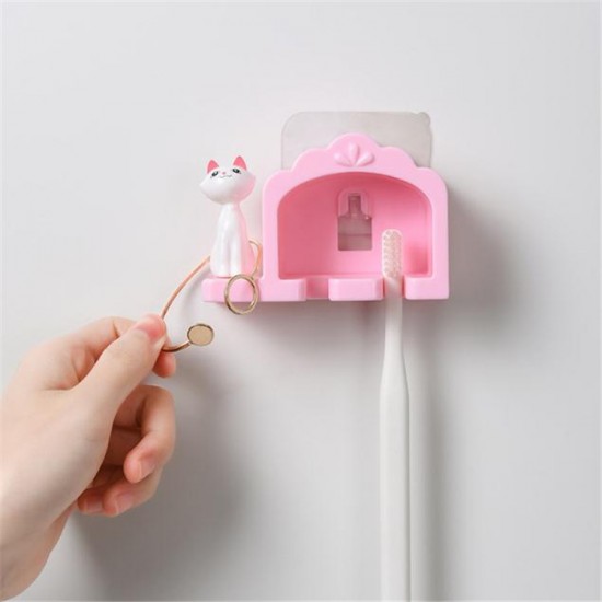 可愛造型牙刷架 浴室必備牙刷收納掛勾 創意造型雙格牙刷掛架