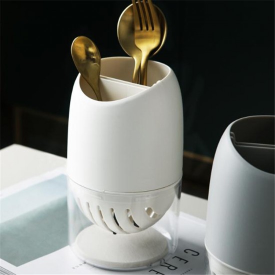 簡約矽藻土雙格筷筒 創意廚房餐具瀝水收納架 湯匙筷子叉子瀝水置物架 筷籠 珪藻土