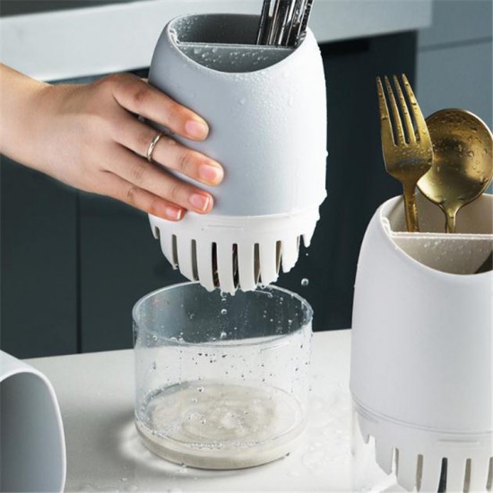 簡約矽藻土雙格筷筒 創意廚房餐具瀝水收納架 湯匙筷子叉子瀝水置物架 筷籠 珪藻土