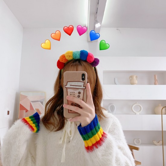 百搭彩色毛球髮箍 可愛造型洗臉束髮帶 毛毛球造型髮箍 髮圈