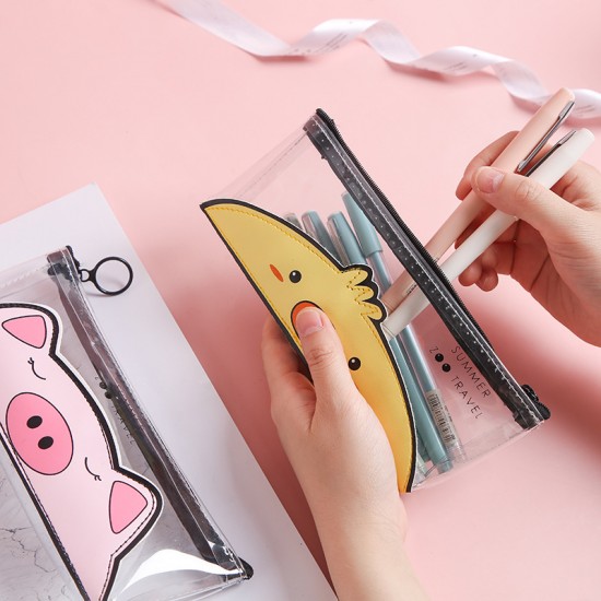 動物園透明筆袋 可愛動物圖案文具袋 小清新文具收納袋