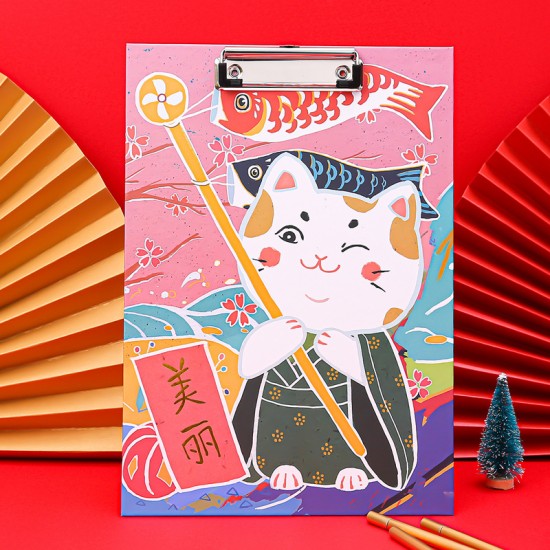 中國風A4板夾 創意招財貓檔案夾 辦公學生文具夾 A4文件夾
