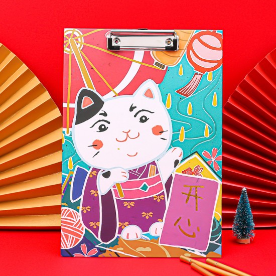 中國風A4板夾 創意招財貓檔案夾 辦公學生文具夾 A4文件夾