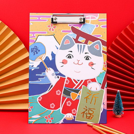 中國風A4板夾 創意招財貓檔案夾 辦公學生文具夾 A4文件夾