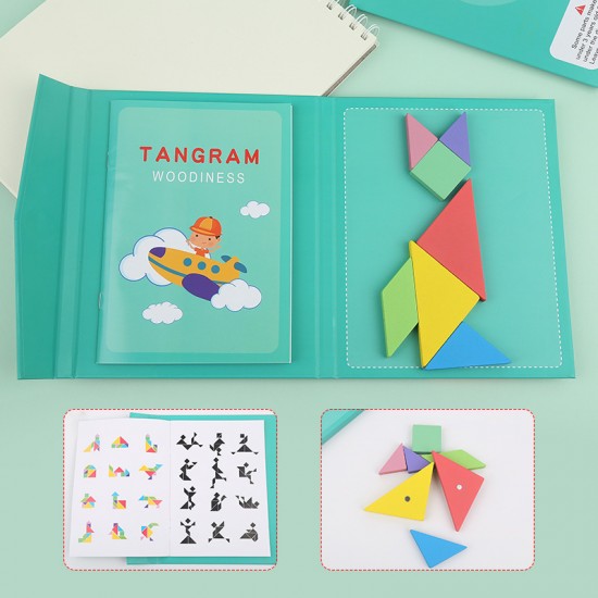 七彩木製磁性拼圖 益智七巧板 開發智力拼圖 彩色拼板