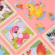 可愛動物圖案益智拼圖 益智玩具 木質小號9片拼圖