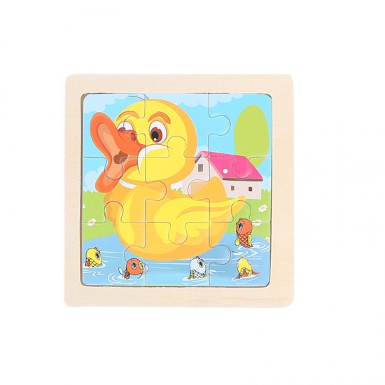 可愛動物圖案益智拼圖 益智玩具 木質小號9片拼圖