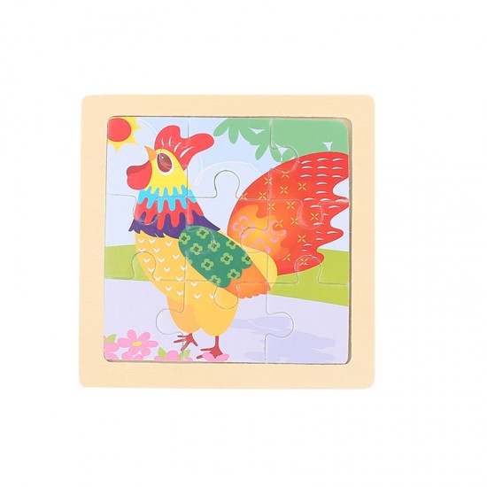 可愛動物圖案益智拼圖 益智玩具 木質小號9片拼圖