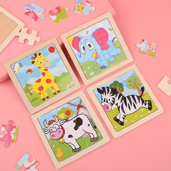 可愛動物圖案益智拼圖 益智玩具 木質小號9片拼圖