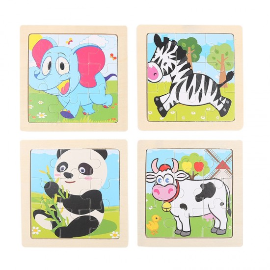 可愛動物圖案益智拼圖 益智玩具 木質小號9片拼圖