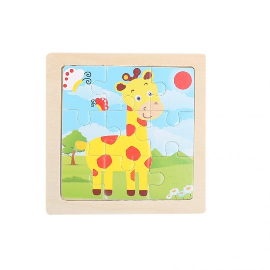 可愛動物圖案益智拼圖 益智玩具 木質小號9片拼圖