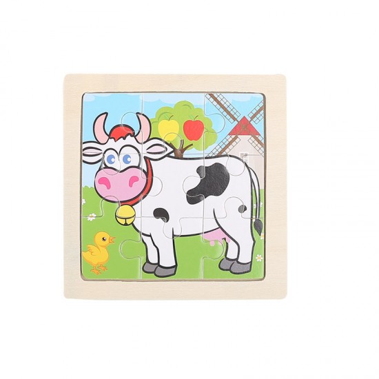 可愛動物圖案益智拼圖 益智玩具 木質小號9片拼圖