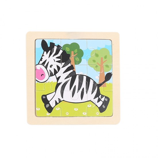 可愛動物圖案益智拼圖 益智玩具 木質小號9片拼圖