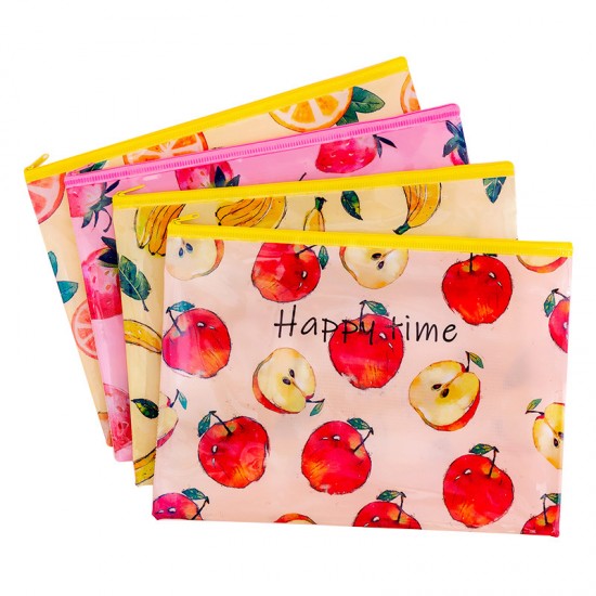 小清新水果網格拉鏈袋 創意印花水果文件袋 多尺寸水果文件袋 辦公必備