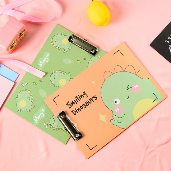 可愛恐龍圖案A4板夾 辦公學生文具夾 A4直式文件夾