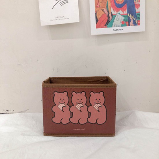 可愛折疊收納盒 簡約桌面雲朵笑臉小熊置物盒 創意多功能收納盒