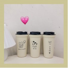 可愛圖案隨手杯 創意手繪小熊咖啡杯 簡約隨身飲料杯