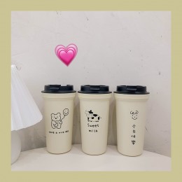 可愛圖案隨手杯 創意手繪小熊咖啡杯 簡約隨身飲料杯 可愛圖案隨手杯 創意手繪小熊咖啡杯 簡約隨身飲料杯