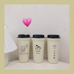 可愛圖案隨手杯 創意手繪小熊咖啡杯 簡約隨身飲料杯 可愛圖案隨手杯 創意手繪小熊咖啡杯 簡約隨身飲料杯