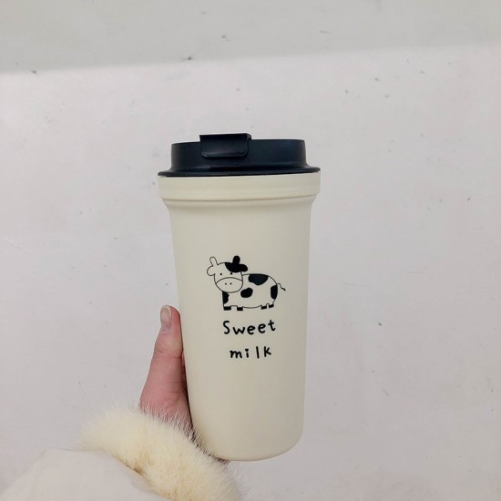 可愛圖案隨手杯 創意手繪小熊咖啡杯 簡約隨身飲料杯