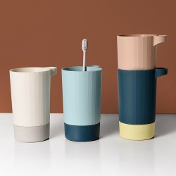 北歐撞色牙刷架漱口杯 簡約雙色牙刷杯 雙層塑膠杯 旅行必備牙刷杯
