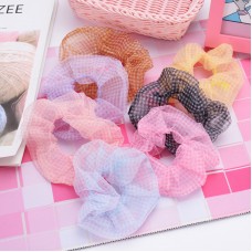 格紋布大腸髮圈 創意透明網紗格紋大腸圈 少女必備髮飾 馬尾髮圈