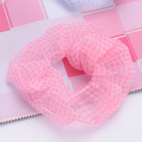 格紋布大腸髮圈 創意透明網紗格紋大腸圈 少女必備髮飾 馬尾髮圈