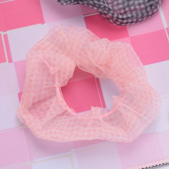 格紋布大腸髮圈 創意透明網紗格紋大腸圈 少女必備髮飾 馬尾髮圈