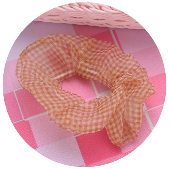 格紋布大腸髮圈 創意透明網紗格紋大腸圈 少女必備髮飾 馬尾髮圈