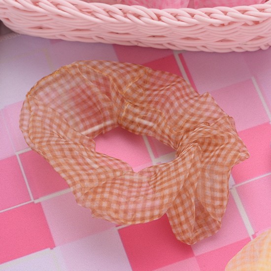 格紋布大腸髮圈 創意透明網紗格紋大腸圈 少女必備髮飾 馬尾髮圈