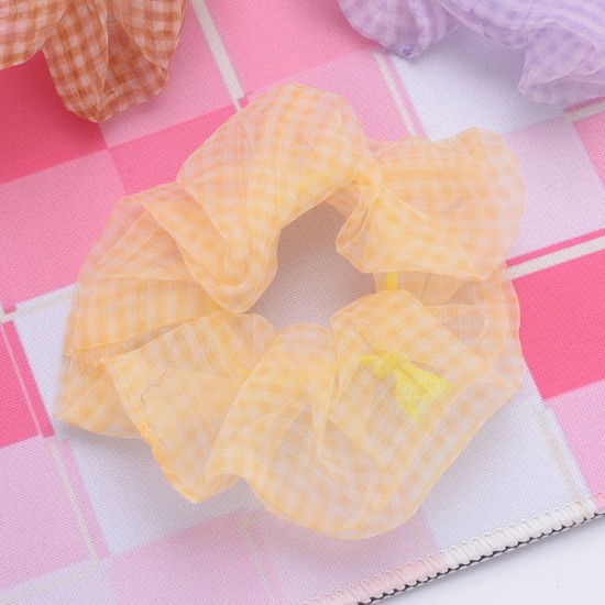 格紋布大腸髮圈 創意透明網紗格紋大腸圈 少女必備髮飾 馬尾髮圈