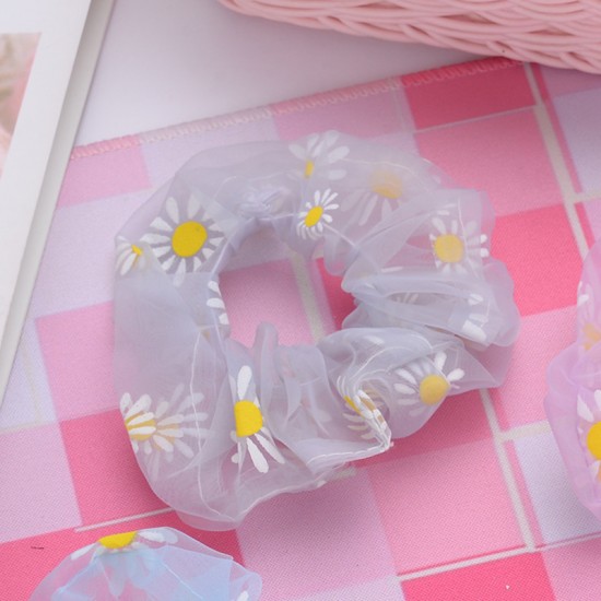 碎花大腸髮圈 創意透明雛菊大腸圈 少女必備髮飾 小花馬尾髮圈