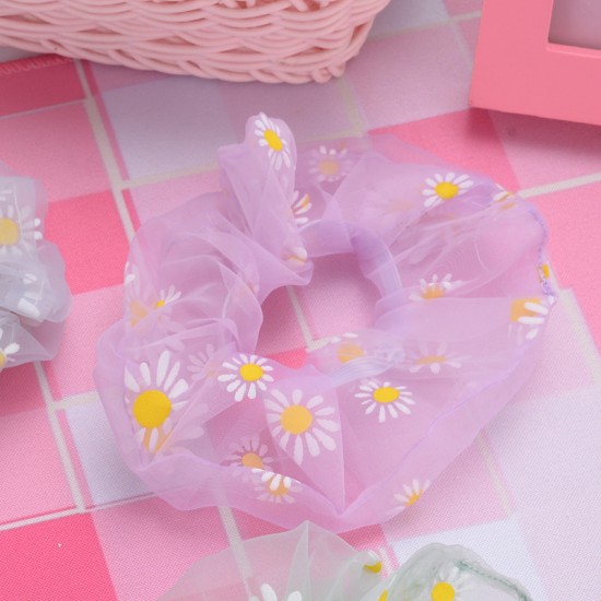碎花大腸髮圈 創意透明雛菊大腸圈 少女必備髮飾 小花馬尾髮圈