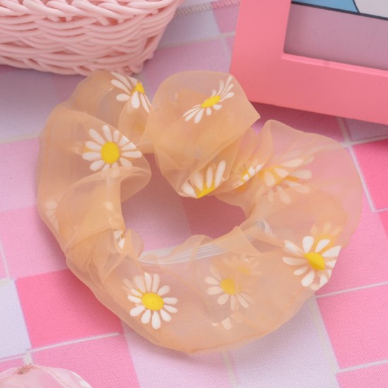 碎花大腸髮圈 創意透明雛菊大腸圈 少女必備髮飾 小花馬尾髮圈