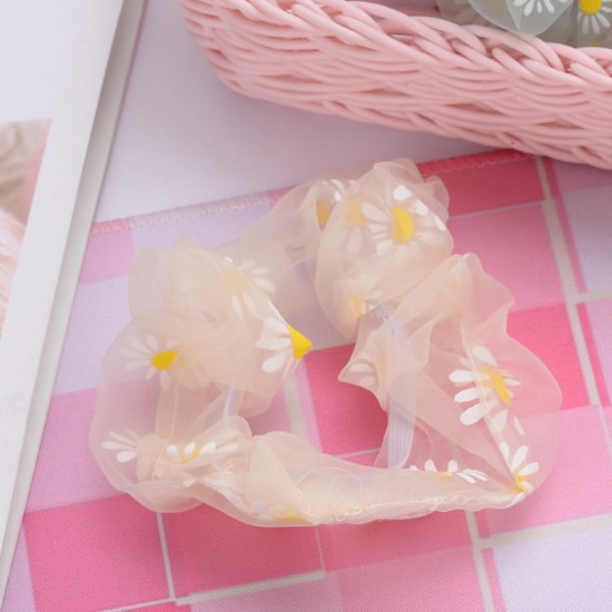 碎花大腸髮圈 創意透明雛菊大腸圈 少女必備髮飾 小花馬尾髮圈